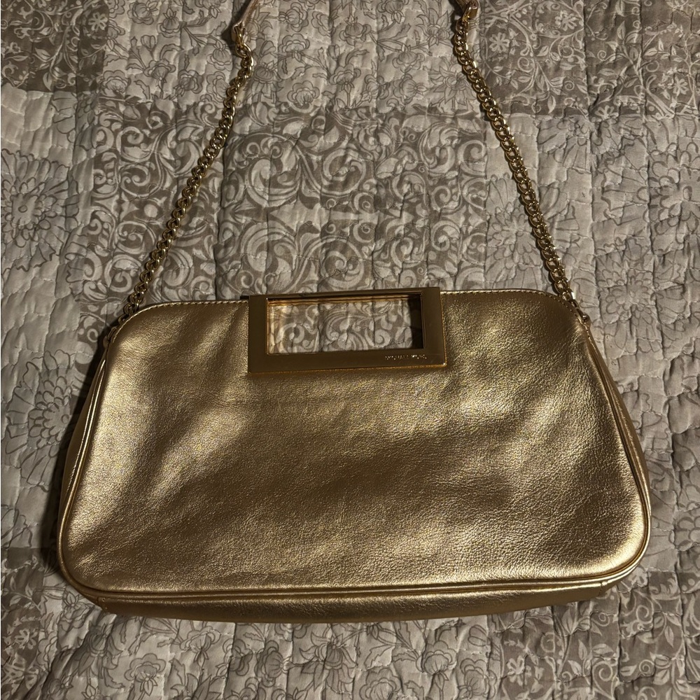 Michael Kors Gold Clutch with Chain Strap